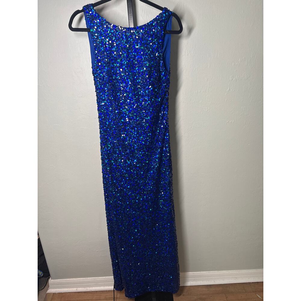 Sachin & Babi Mariah Open Back Gown Womens 2 Cobalt Sequin Boat Neck Evening - Picture 4 of 9